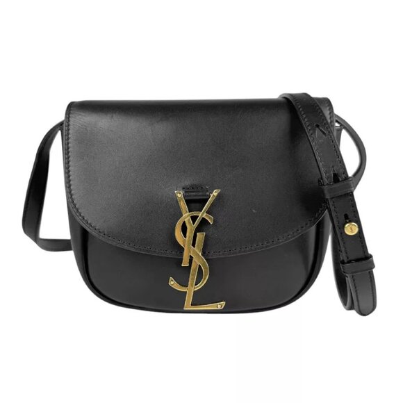 Auth SAINT LAURENT Crossbody Shoulder Bag Black/Gold Leather/Metal - z4083